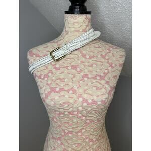 EUC Capezio White Vintage Braided Woven Genuine Leather Belt Medium Large